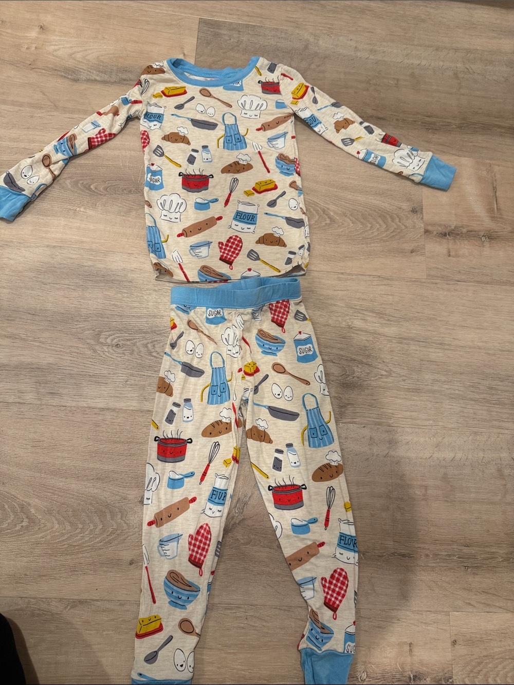 Little Sleepies Beige Baking Print Pajama Set with Blue Trim